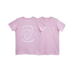 ITS ALL GOOD WOMENS SMALL PRINT TEE BABY PINK